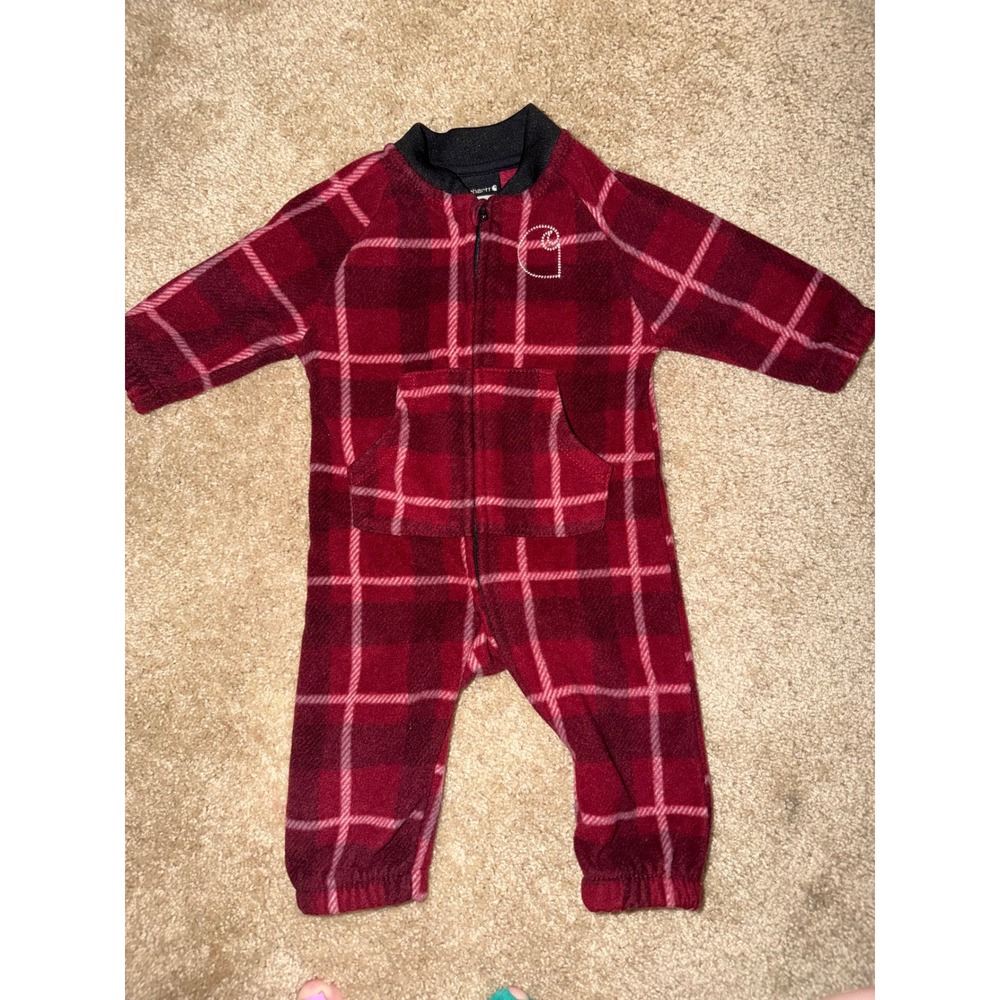 Carhartt Baby Girls Red Plaid Fleece Full Zip Coverall Jumpsuit 3M